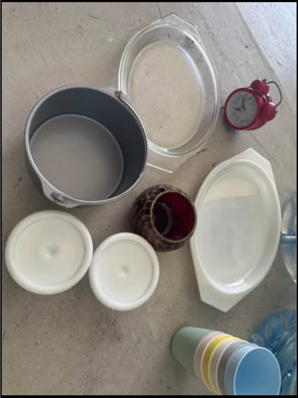 Ceramic Oval Serving Dish with Pastel Stackable Cups - White & Multicolor. $5 ea